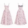 Vestido Midi de Comercio Exterior Europeo y Americano para Mujer, Estilo Dulce y Juvenil, Espalda Descubierta, Tirantes Finos, Estampado Floral, Adelgazante, con Temperamento, Estilo Pastoral
