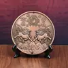 Amuleto Doble Cara de Doble Qilin Montaña y Mar, Tesoro de Bronce Antiguo para Protección del Hogar, Placa con Señal de los Cuatro Elementos, Suministro de Feng Shui para la Puerta Principal