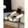 Sandálias Femininas Slip-On com Laço Estilo Fada, para Uso Externo no Verão, Chinelos de Salto Alto Fino para Combinar com Vestidos