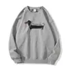 Sudadera Gris de Cuello Redondo sin Capucha para Mujer con Estampado de Perro Salchicha de Dibujos Animados Americanos, Chaqueta Superior Gruesa Versátil con Forro Polar para Invierno