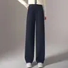 Calça larga de mistura de lã preta para mulheres, nova coleção outono/inverno 2026, cintura alta, esconde a barriga, modeladora, calça casual versátil