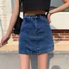 Falda corta de mezclilla de cintura alta para mujer 2021 verano Nueva talla grande falda adelgazante versátil estudiante lápiz falda línea A moda ins