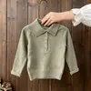 Conjunto de tricô de outono para crianças, novo suéter de tricô gola polo estilo coreano e calça pantalona versátil de veludo cotelê, moderno