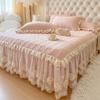 Falda de Cama Princesa de Invierno Pieza Única Coral Leche Felpa Cubre Cama Sábana Algodón Engrosado Cubre Cama Delantal de Cama con Falda