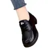 Mocassins de couro macio com salto grosso para mulheres, novidade outono 2026 estilo britânico com cadarço, sapatos pequenos de couro, sapatos mãe versáteis de sola macia