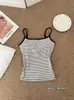 Camisole acolchoada slim fit para mulheres, top de tubo listrado de verão, estilo vintage, adequado para usar em camadas ou como peça externa.
