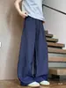 Pantalones vaqueros de imitación para hombre estilo americano, de seda helada, con dobladillo curvo, finos para otoño, holgados, con caída, de pierna ancha, pantalones largos rectos para hombre