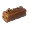 Bolso de Lápiz de Cuero de Vaca de Capa Superior Nuevo Estilo Estuche de Lápices de Cuero Genuino de Gran Capacidad Vintage Bolso de Lápices de Cuero Crazy Horse Hecho a Mano Bolsa de Almacenamiento para Bolígrafos