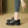 Sapatos Mary Jane Quadrados Retrô para Mulheres, Sapatilhas de Salto Alto com Tira Cruzada, Sapatos de Couro da Moda Versáteis Casuais para Aumentar a Altura