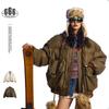 AYWTER Senso de Design Bolso Grande Tridimensional Gola Alta Roupa de Pão para Homens e Mulheres Jaqueta PU Solta Casaco de Algodão de Inverno MY190
