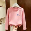 Camiseta de manga longa 100% algodão para primavera e outono, blusa básica fofa de outono para meninas, top soltinho e estiloso