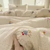 Juego de Cama de Cuatro Piezas de Algodón Lavado Supersuave Sábanas Clase A Fundas de Edredón Sábanas Ajustables Individual para Dormitorio de Estudiante Juego de Tres Piezas 4