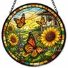 Adornos Colgantes de Vidrio de Colores de Mariposa y Flores Silvestres, Colgantes Decorativos Redondos Translúcidos para Ventana, Venta al por Mayor y Dropshipping Transfronterizo