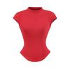 Camiseta Sexy de Chica Caliente de Manga Volante Top Verano 2025 Cintura Ajustada Look Adelgazante Camiseta Corta para Fondo Medio Cuello Alto Manga Corta