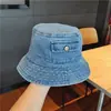 Sombrero de pescador de mezclilla liso estilo japonés para cubrir la cara para mujer, sombrero de cubo de moda con bolsillo para protección solar, sombrero de cubo casual de calle estilo coreano para hombre