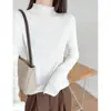 Textura de Corteza Blanca Cuello Medio Alto Top de Punto Base para Mujer Nuevo Otoño Adelgazante Ropa Interior Top Venta al por Mayor