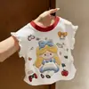 Verão Novo Desenho Animado Menina Fofa Infantil Bebê Estampado Color Block Manga Curta Colete Camiseta Top Roupa Infantil