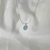 Colar de Água-Marinha e Pedra da Lua Natural Design de Nicho de Verão para Mulheres Pingente Oval de Alto Padrão Corrente de Osso de Cobra Suavidade Francesa