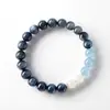 "Azul Sumério" Pulseira Natural de Cianita, Água-Marinha e Cristal Pedra da Lua Branca para Homens e Mulheres com Design de Alto Padrão
