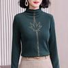Camiseta Base Feminina de Veludo Espesso Dupla Face com Gola Semi-alta, Nova Coleção Inverno 2023, Veludo Quente, Versátil, Manga Longa