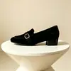 Zapatos de Moda Loafers de Velour Mate Súper Suave para Primavera/Otoño 2026 con Hebilla Cuadrada Punta Cuadrada Tacón Bajo Grueso Slip-on Estilo Perezoso