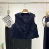 ¡Viento nórdico! Gigante de madera 1 250 100 lino traje francés chaleco de traje cintura alta pantalones de pierna ancha conjunto de dos piezas