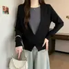 Outono 2026 Novo Elegante Chique Manga Longa Design Color Block Falso Duas Peças Pulôver Malha Top