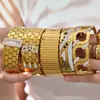 Pulsera Ancha de Acero Inoxidable con Patrón de Panal Personalizado e Incrustaciones de Circonita, Chapada en Oro de 18 Quilates Real, Conjunto de Pulseras de Estilo Moda Europeo y Americano