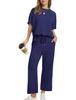 Conjunto Casual Feminino Duas Peças Transfronteiriço, Calça Wide Leg, Terno para o Dia a Dia Todas as Estações, Gola Redonda, Em Estoque