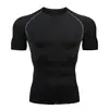 Camiseta Deportiva Ajustada de Manga Corta para Hombre, para Fitness, Running, Cuello Redondo, Baloncesto, Fútbol, Compresión, Secado Rápido, Ropa Blanca Roja