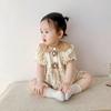 Enterizo de Algodón Puro Cómodo de Verano para Bebés y Niños Pequeños, Ropa Delgada Estilo Coreano con Estampado Floral Pequeño y Cuello Campana para Salidas