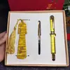 Caneta Nanmu de Seda Dourada com Conjunto de Marcadores de Página Caneta de Assinatura de Dupla Finalidade Presente Empresarial Pode Ser Gravada com Logo de Madeira