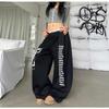 Calça de Moletom com Padrão de Rua Americano Transfronteiriço para Mulheres, Calça Solta Retrô para Mulheres, Tiras Estampadas, Calça Casual Hip-Hop para Mulheres