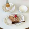 Platos Planos de Cerámica Estilo Ins Serie Estrella de Mar, Vajilla Cerámica Doméstica para Una Persona, Alto Valor Estético, Platos Sencillos, Platos para Fruta y Postre