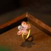 Anillo de apertura ajustable con forma de mariposa rosa con gota de aceite de esmalte, anillo de dieta, anillo de perlas, otoño e invierno 2024