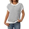 Ropa de Mujer Europea y Americana Transfronteriza Amazon 2025 Verano Nuevo Top de Punto de Cuello Redondo Suéter Casual Rayado en Contraste