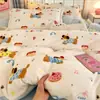 Juego de cuatro piezas de terciopelo de leche engrosado clase A con dibujos animados, cálido de invierno, funda de edredón con felpa, sábana, juego de tres piezas para estudiantes, antiestático 1