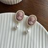 Brincos de prata S925 estilo coreano primavera e verão, agulha de prata, cor rosa fada, brincos simples de pérola oval, estilo ins, brincos de dama