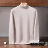 Suéter masculino de cashmere com gola alta, novo estilo outono/inverno, cor sólida, corte solto, tricô grosso, base de cashmere simples e casual