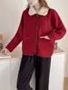 Cardigan de Punto Doble Cara de Lana Estilo Chanel Elegante, Nuevo Estilo Primavera 2026 para Mujer, Corte Holgado, Chaqueta Suéter Versátil con Bolsillos Tendencia