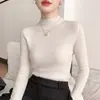 Suéter de punto fino para mujer, nuevo para otoño e invierno, con patrón de espiga y cuello semi-alto, elegante y estiliza la figura, versátil, de manga larga, básico, moderno