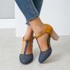 Deseje Amazon 2020 primavera e verão novos sapatos femininos de tamanho grande de comércio exterior com fivela T combinando cores retrô europeus e americanos de bico redondo