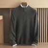Suéter Grossinho 100% Caxemira Pura de Montanha Outono e Inverno Masculino com Zíper Gola Alta Meia Suéter Casual de Negócios Camisa Base de Lã Meio Aberta