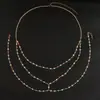 Nova joia transfronteiriça: corrente corporal feminina simples e sexy com detalhes em diamante, corrente de metal para cintura, corrente de peito, acessório para biquíni