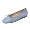 Zapatos Planos de Piel de Oveja de Primera Capa para Mujer, Zapatos de una Sola Pieza de Boca Baja, Nuevo Estilo Otoño, Piel Genuina, Punta Redonda, Lazo, Estilo Coreano, Zapatos Bajos, Zapatos de Abuela