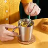 Copo de Água de Camada Dupla em Aço Inoxidável 304 Estilo Coreano Copo de Cerveja Copo de Boca com Isolamento Térmico Caneca de Bebida Doméstica com Alça Gravação