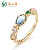 Anillo de Piedra de Deseo Arcoíris Estilo Japonés y Coreano Lujo Ligero para Mujer Plata s925 Chapado en Oro Lavolita Natural Viento Mori Anillo de Circón de Color para Mujer
