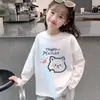 Camiseta de Algodão Puro para Crianças Primavera e Outono, Top Estiloso e Macio Estampado para Meninas, Camiseta Básica de Manga Longa para Meninos, Roupa Infantil