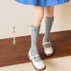 Nuevos calcetines altos para niña para primavera y otoño, calcetines infantiles sin costuras, calcetines holgados de doble hilo peinado con lazo para niñas, otoño e invierno
