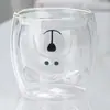 Taza de Doble Capa de Alto Borosilicato Colorida Taza con Oso de Dibujos Animados Taza de Vidrio de Doble Capa para el Hogar Resistente a Altas Temperaturas Anti-Quemaduras Taza para Café y Leche